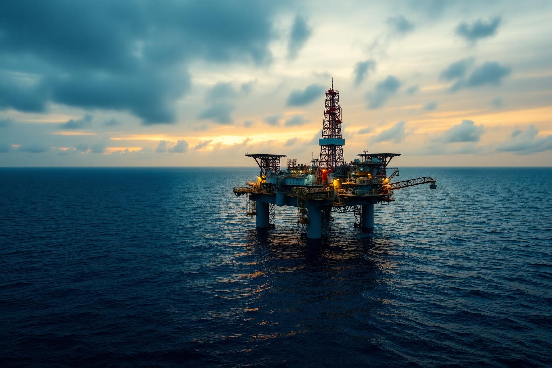 Offshore oil platform at dusk